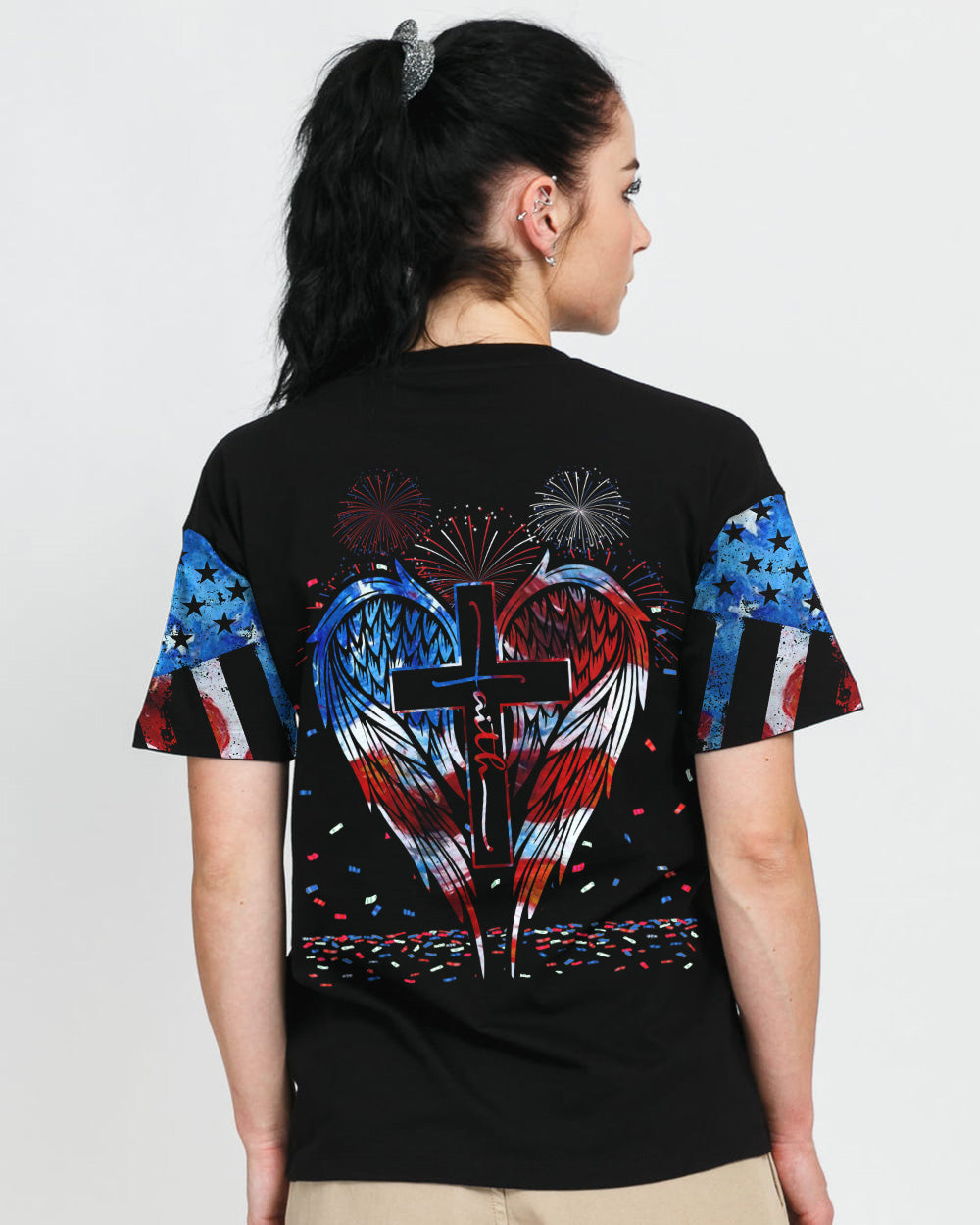 Faith Wings Flag Independence Day Women's Christian Tshirt