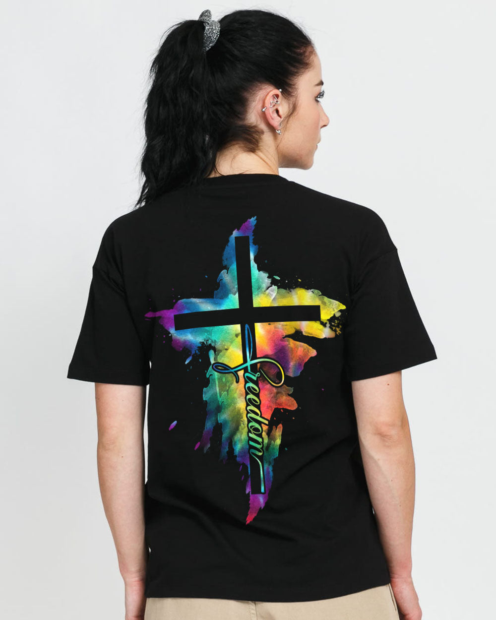 Freedom Cross Painting Women's Christian Tshirt