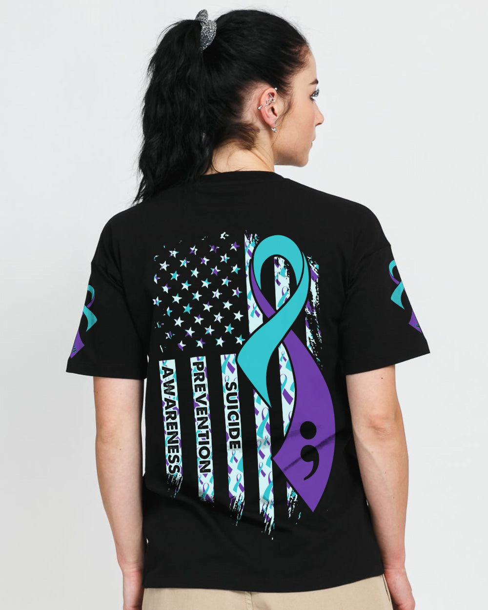 Flag Ribbon Women's Suicide Prevention Awareness Tshirt
