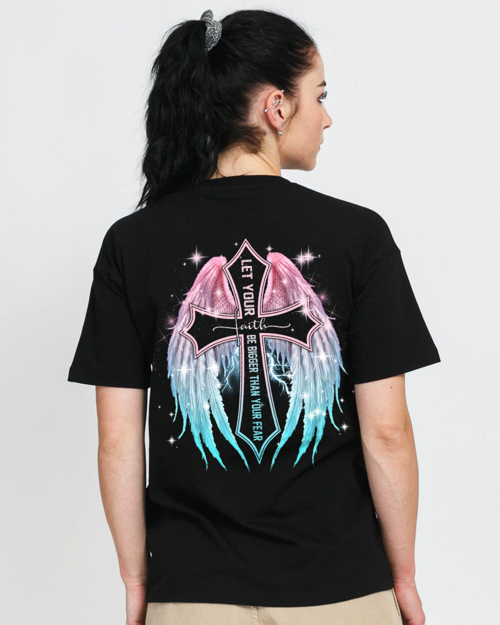 Let Your Faith Be Bigger Than Your Fear Wings Pastel Color Women's Christian Tshirt
