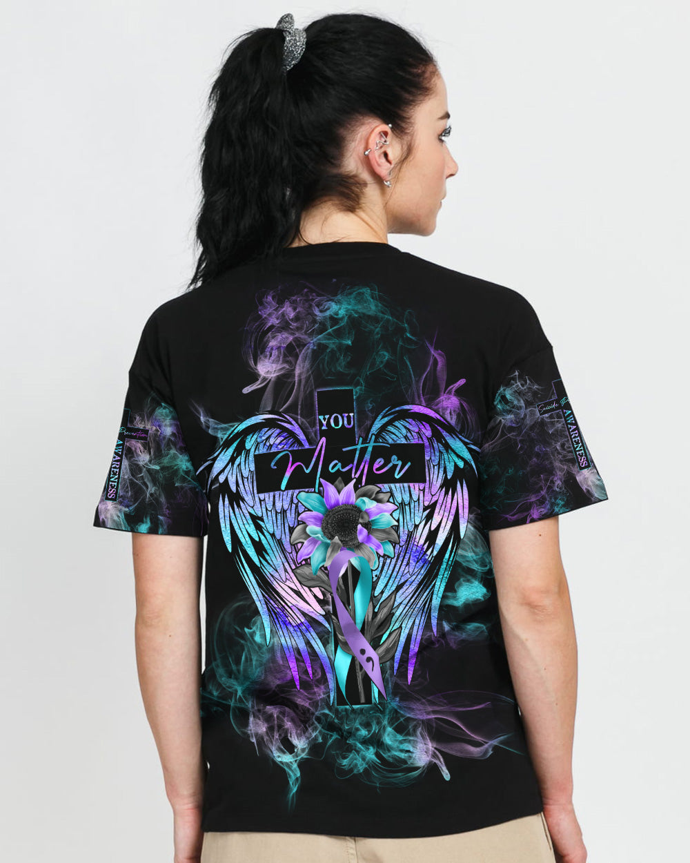 You Matter Sunflower Ribbon Wings Women's Suicide Prevention Awareness Tshirt