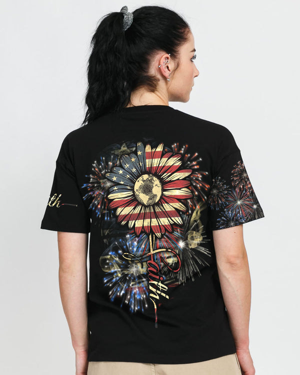 Faith Sunflower Independence Day Women's Christian Tshirt