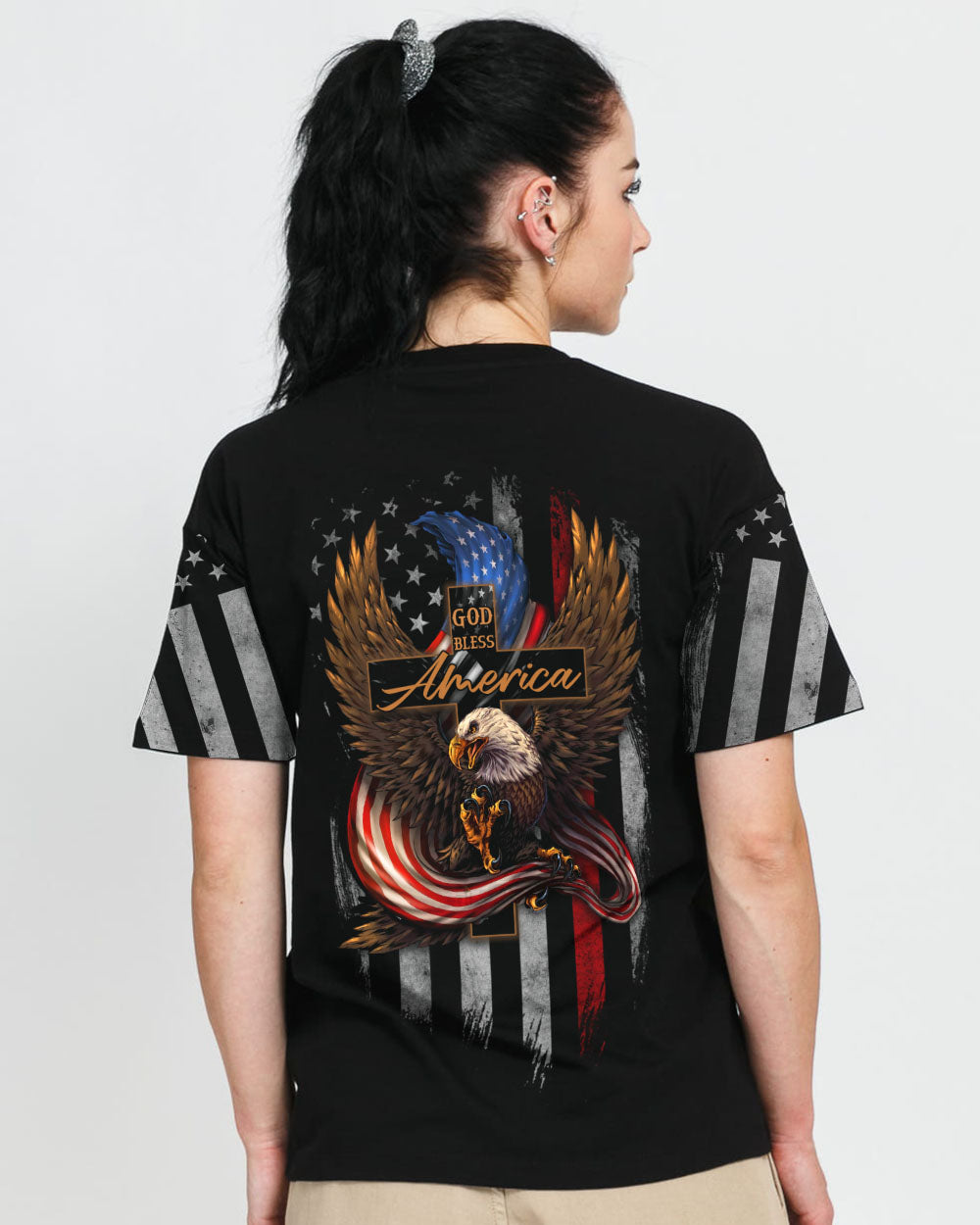 God Bless America Eagle Flag Women's Christian Tshirt