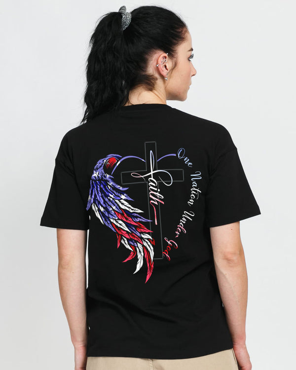 One Nation Under God Heart Wings Women's Christian Tshirt