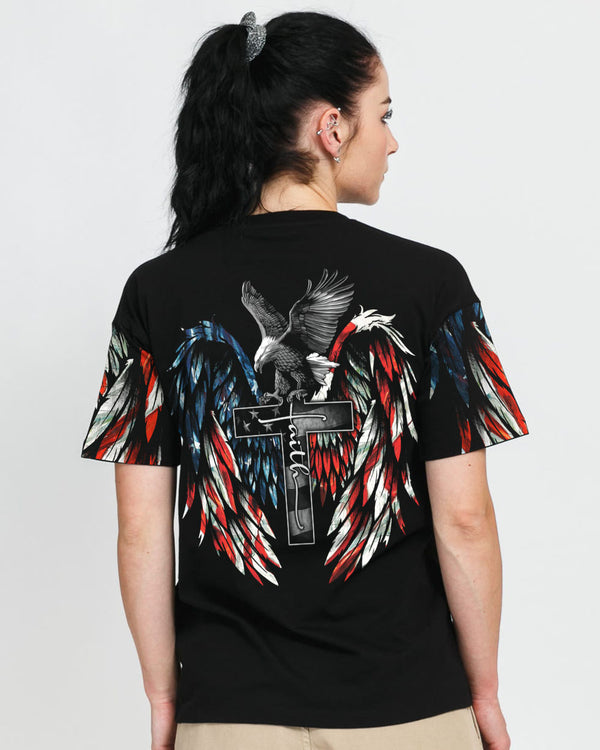 Eagle Faith Painting American Flag Women's Christian Tshirt