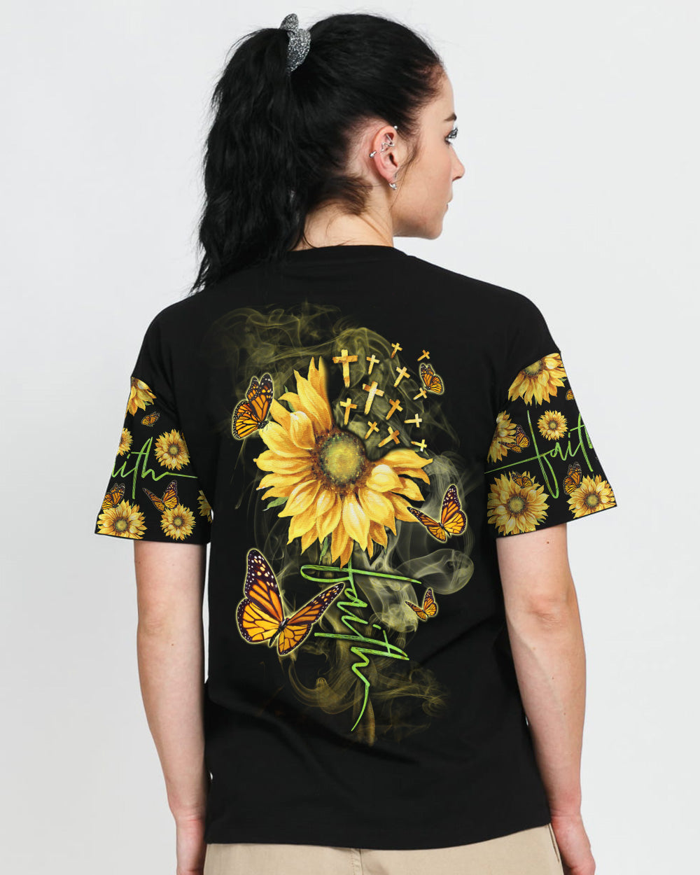 Sunflower Butterfly Faith Smoke Women's Christian Tshirt