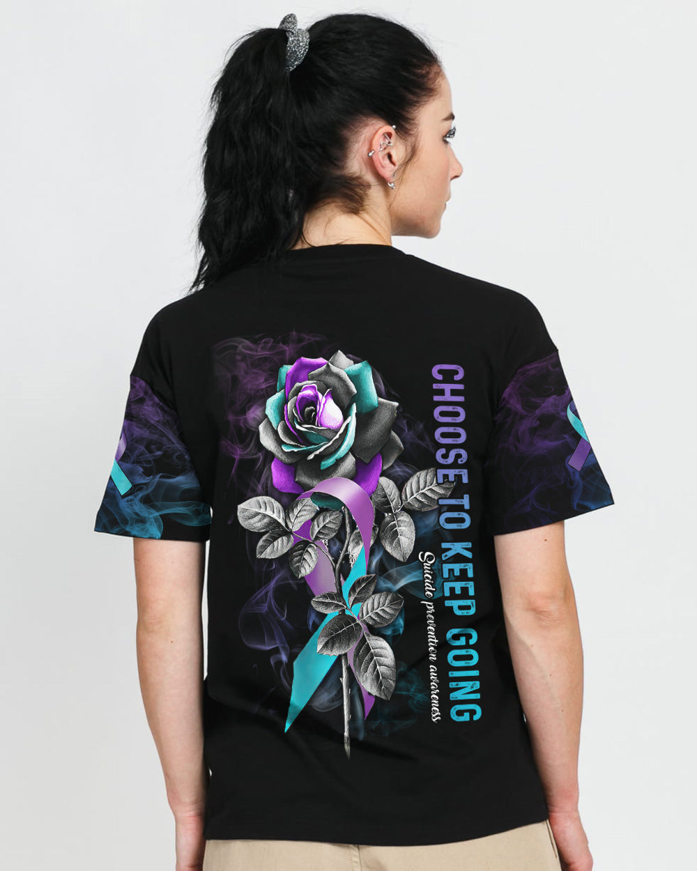 Choose To Keep Going Rose Smoke Women's Suicide Prevention Awareness Tshirt