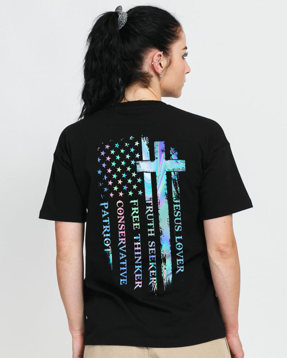 Jesus Lover Trust Seeker Flag Cross Women's Christian Tshirt