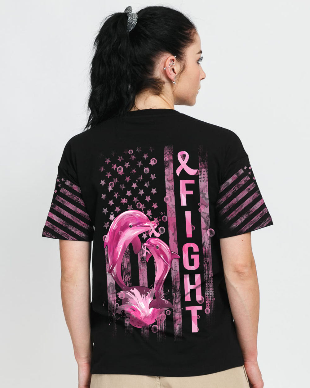 Fight Flag Dolphin Women's Breast Cancer Awareness Tshirt