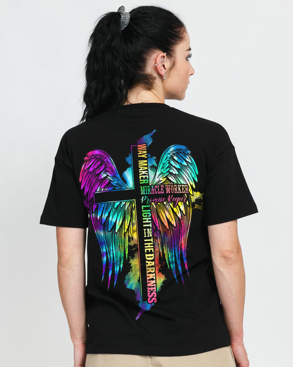 Way Maker Miracle Worker Faith Cross Wing Colorful Women's Christian Tshirt