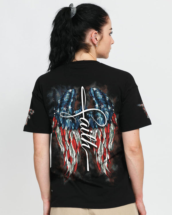 Faith American Watercolor Wings Flag Women's Christian Tshirt