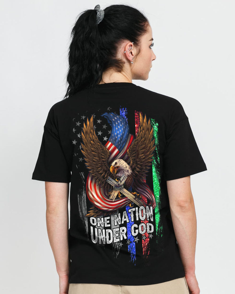 One Nation Under God Eagle Flag Women's Christian Tshirt