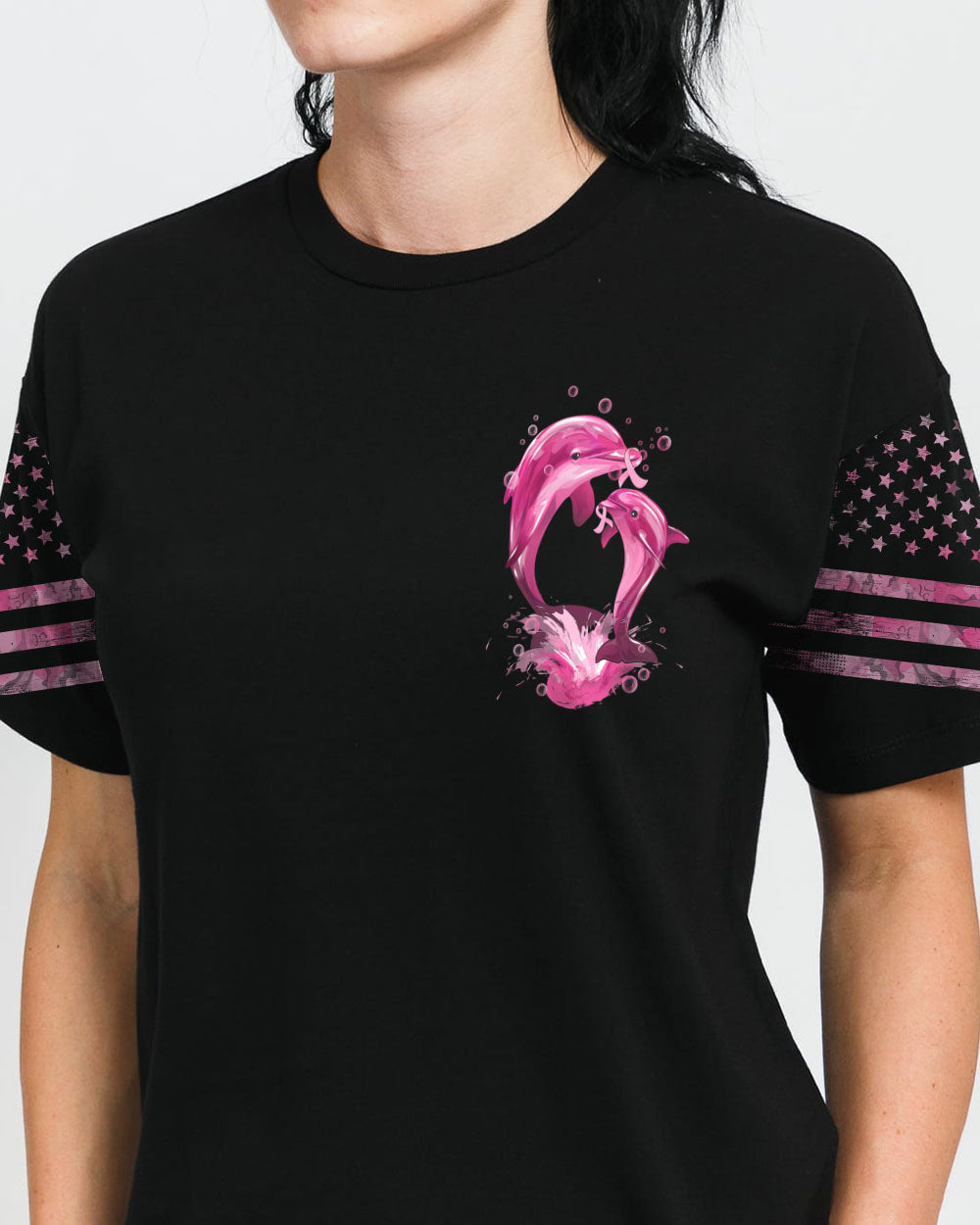 Fight Flag Dolphin Women's Breast Cancer Awareness Tshirt
