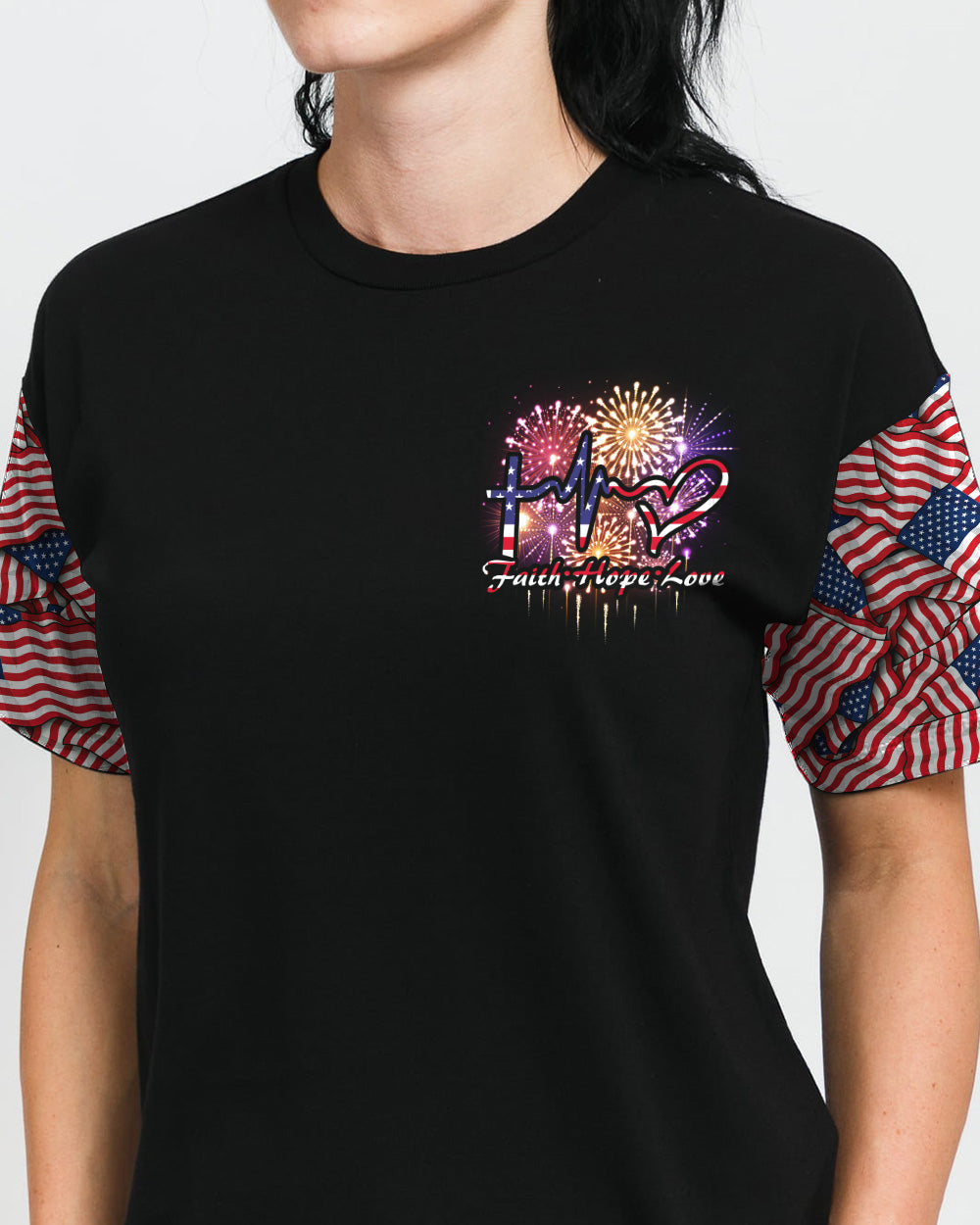 One Nation Under God Cross Fireworks Women's Christian Tshirt