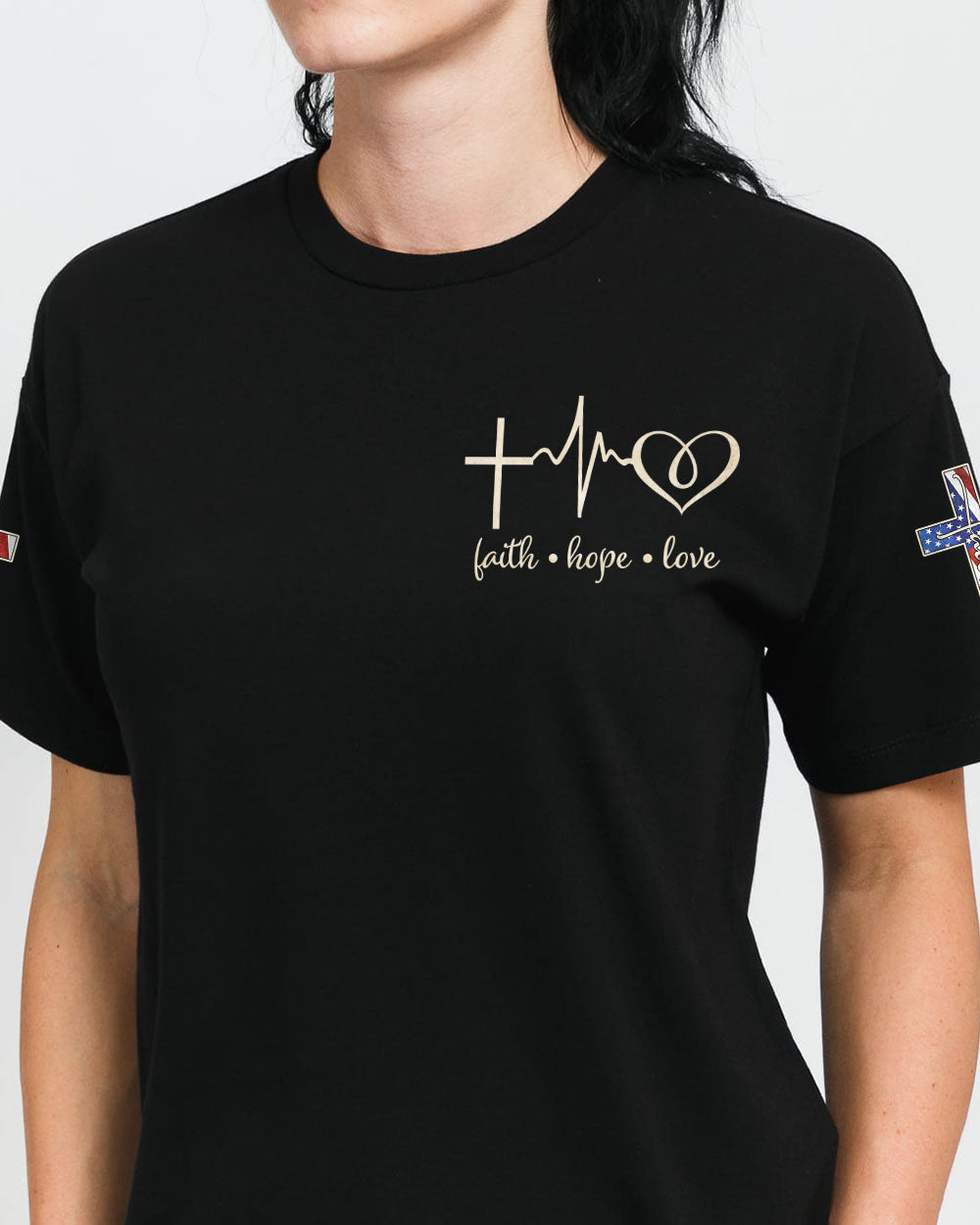 One Nation Under God Eagle Cross American Flag Women's Christian Tshirt