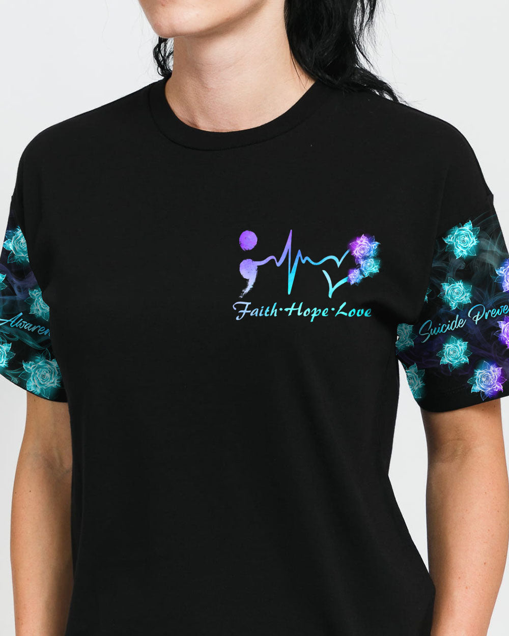 Blue Purple Wing Rose Cross Smoke Women's Christian Tshirt