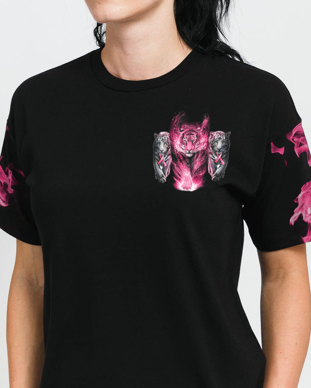No One Fights Alone Tiger Women's Breast Cancer Awareness Tshirt