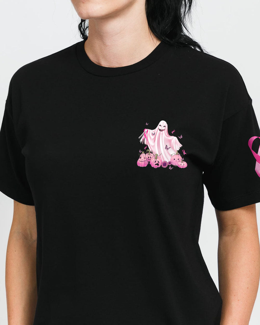 No One Fights Alone Boo Halloween Women's Breast Cancer Awareness Tshirt