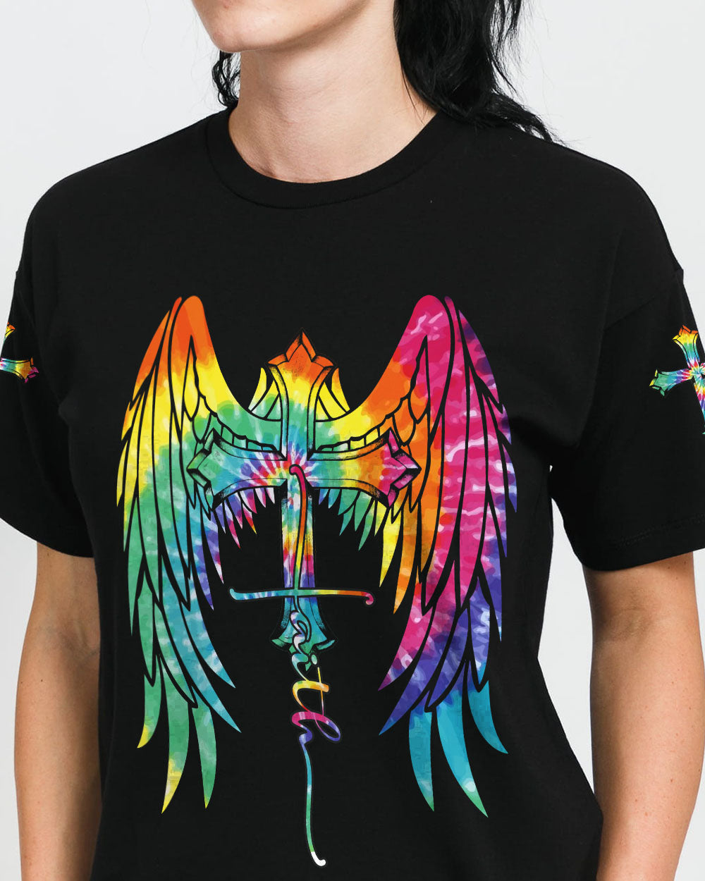 Faith Wings Cross Tie Dye Women's Christian Tshirt