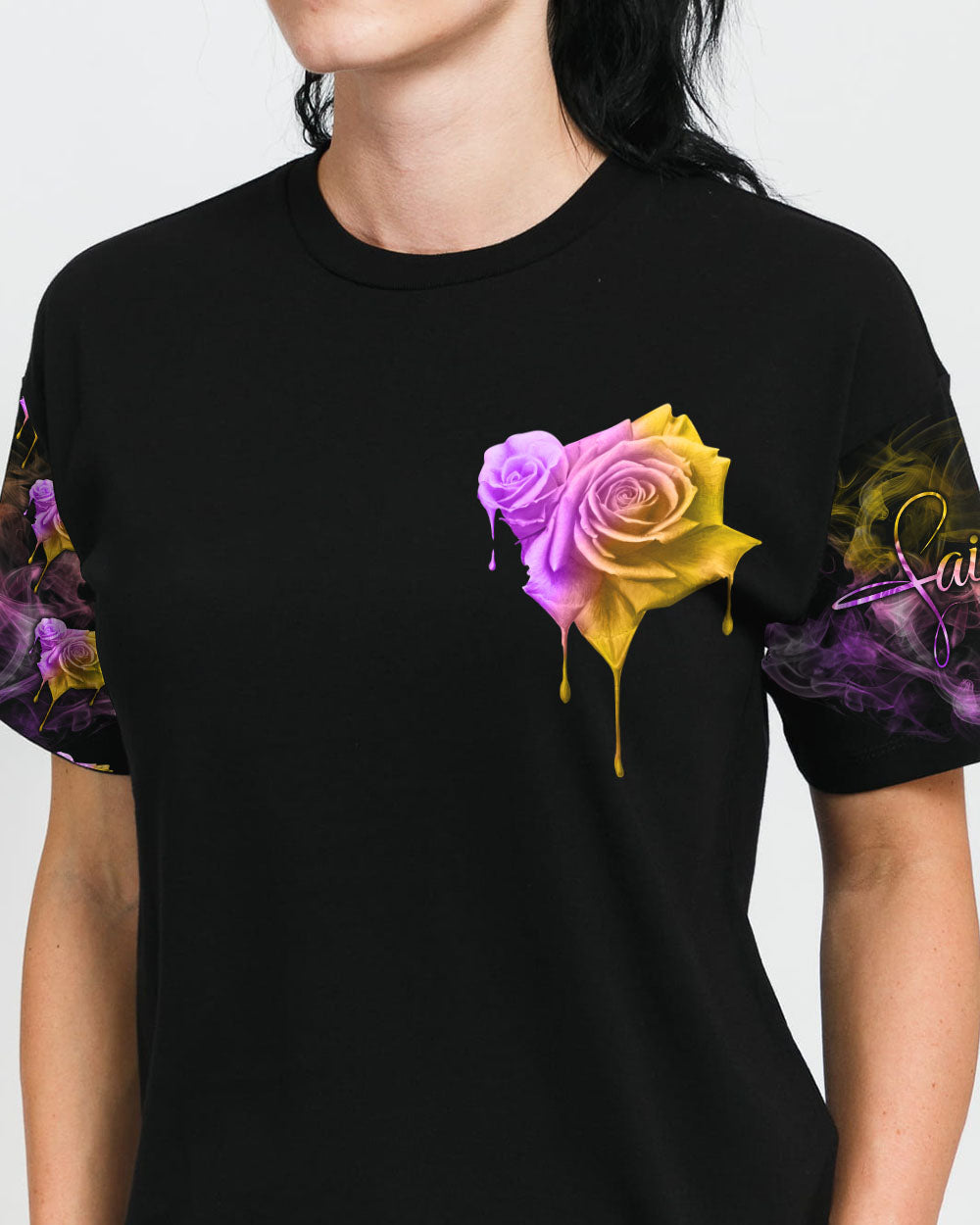 Faith Rose Cross Colorful Smoke Women's Christian Tshirt