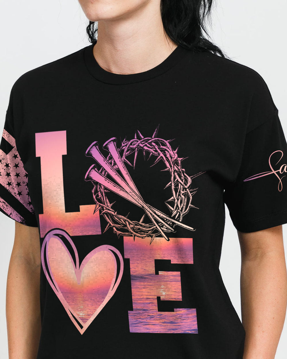 Faith Hope Love Sunset Beach Flag Women's Christian Tshirt