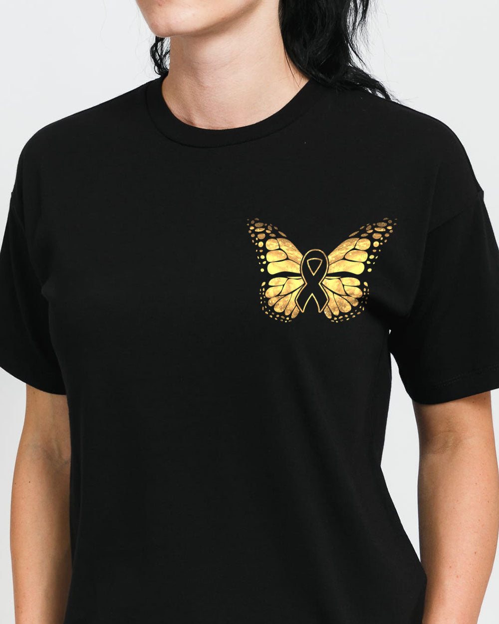 Love Hope Cure Butterfly Ribbon Women's Childhood Cancer Awareness Tshirt