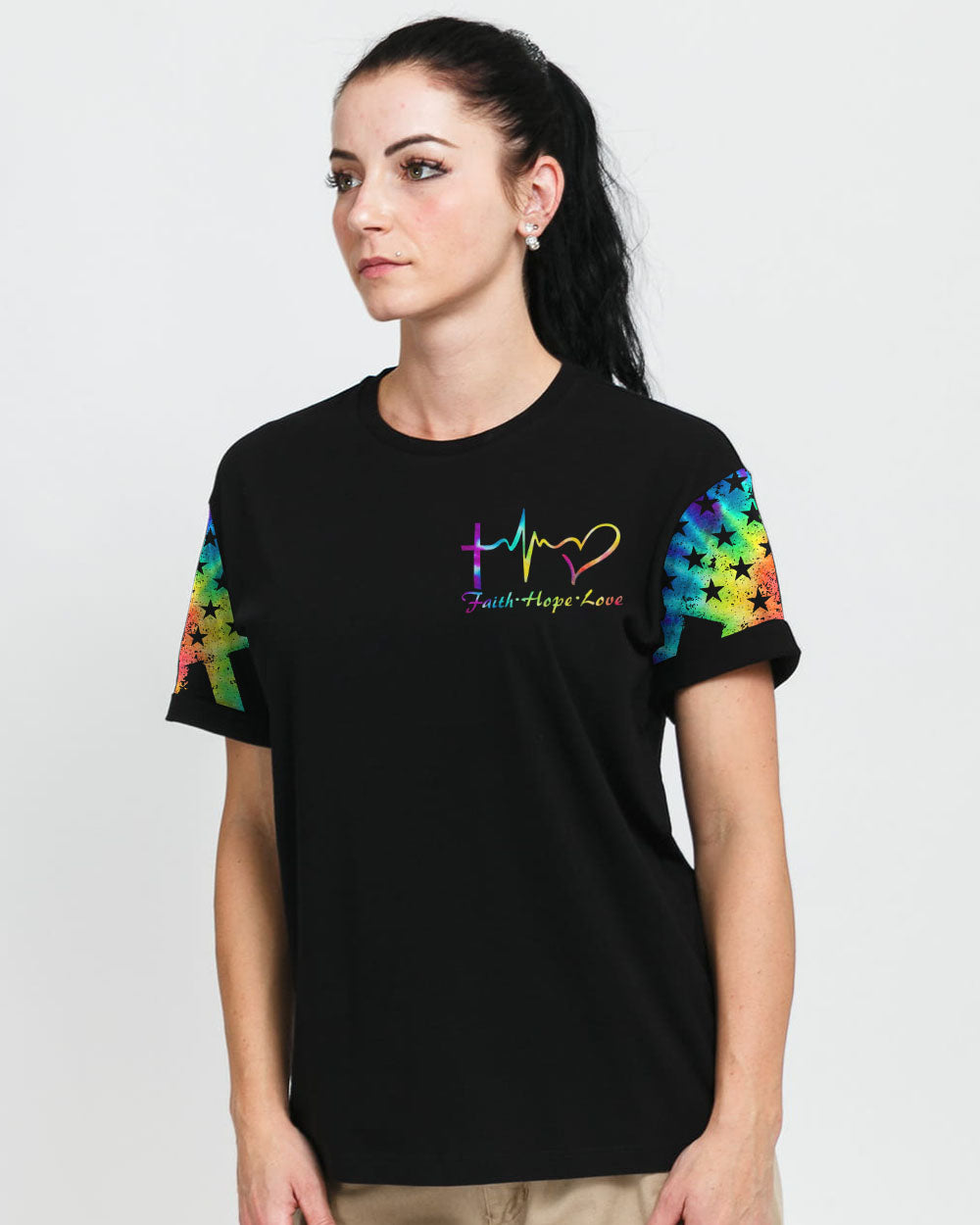 Faith Cross Wings Colorful Women's Christian Tshirt