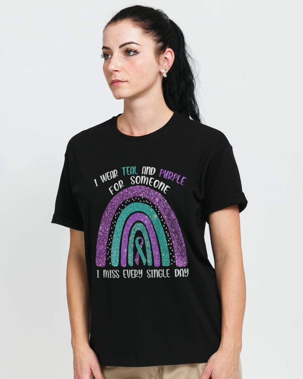 I Wear Teal And Purple For Someone Rainbow Women's Suicide Prevention Awareness Tshirt