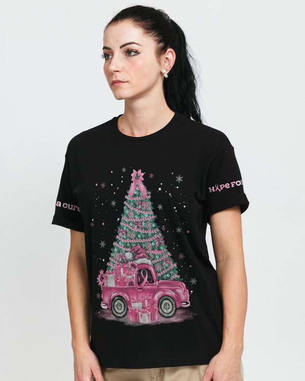 Truck Cancer Christmas Tree Women's Breast Cancer Awareness Tshirt