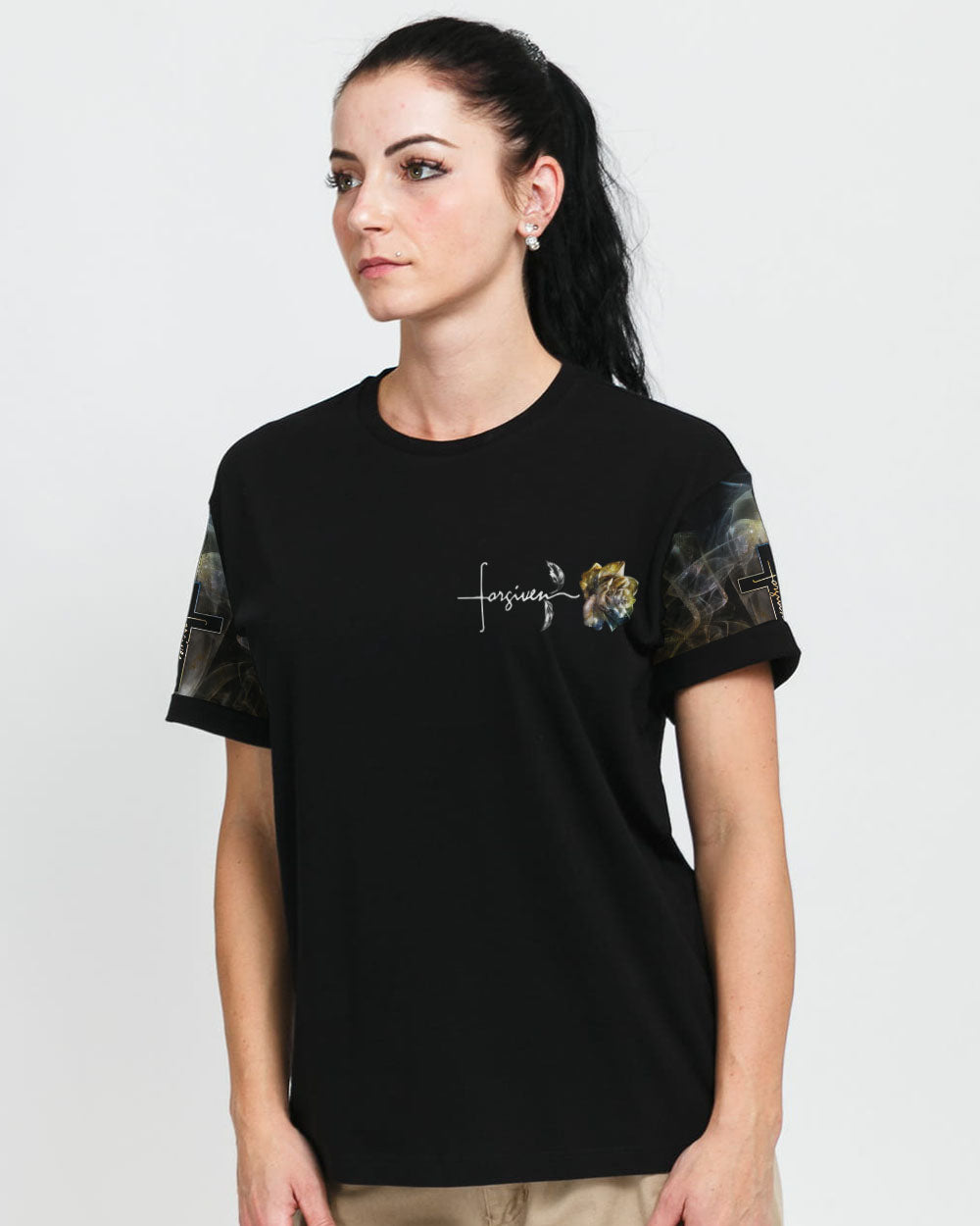 Jesus Rose Forgiven Smoke Women's Christian Tshirt