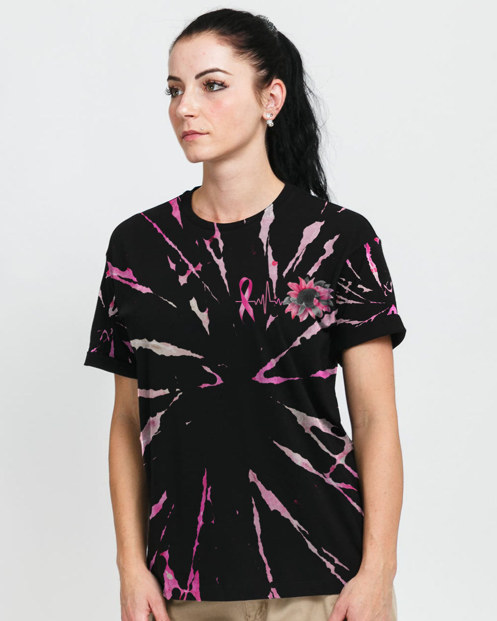 Sunflower Cross Ribbon New Tie Dye Women's Breast Cancer Awareness Tshirt