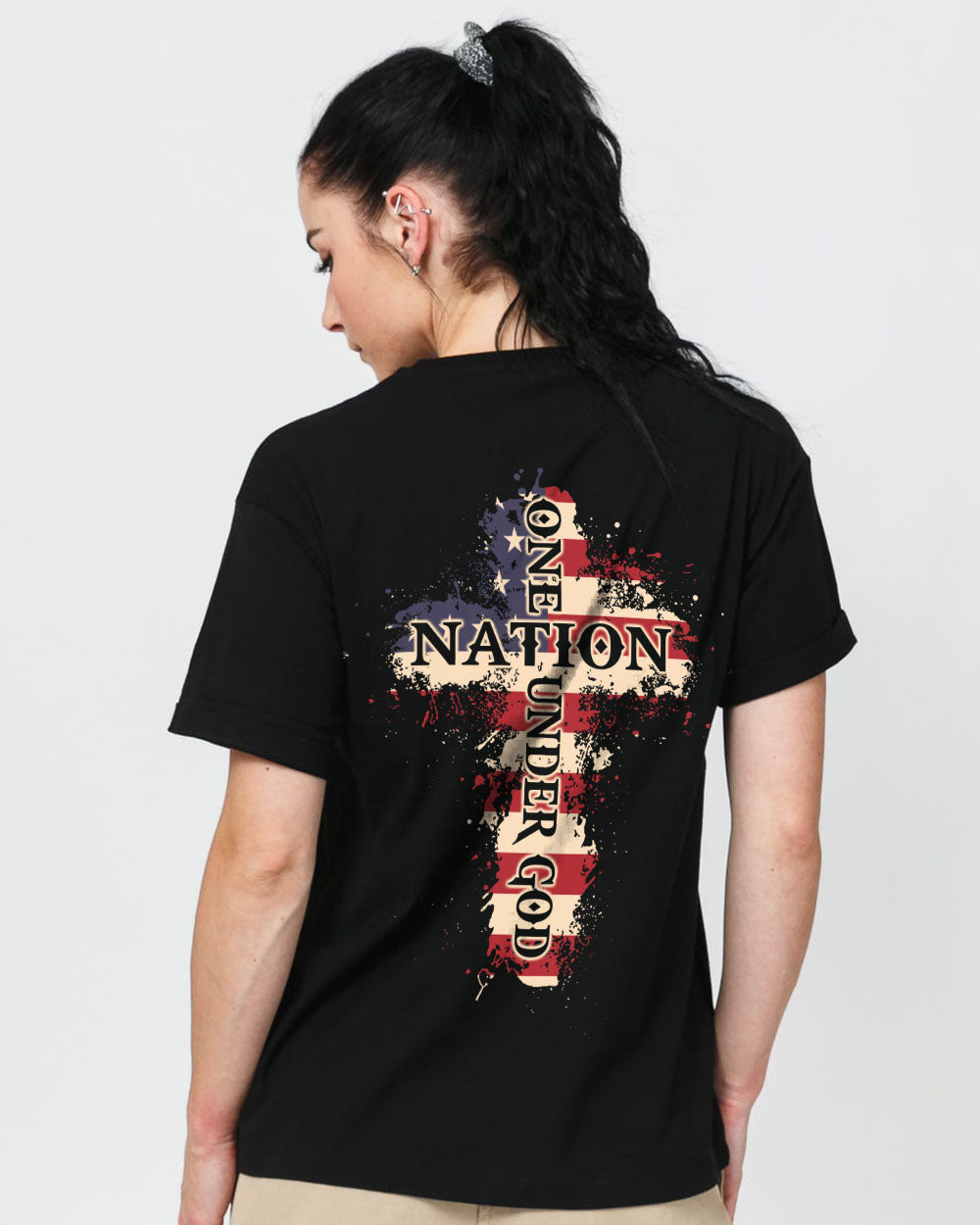 One Nation Under God Watercolor Flag Women's Christian Tshirt