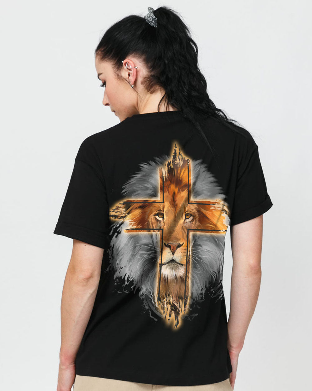 I Am Who You Say I Am Faith Cross Lion Women's Christian Tshirt