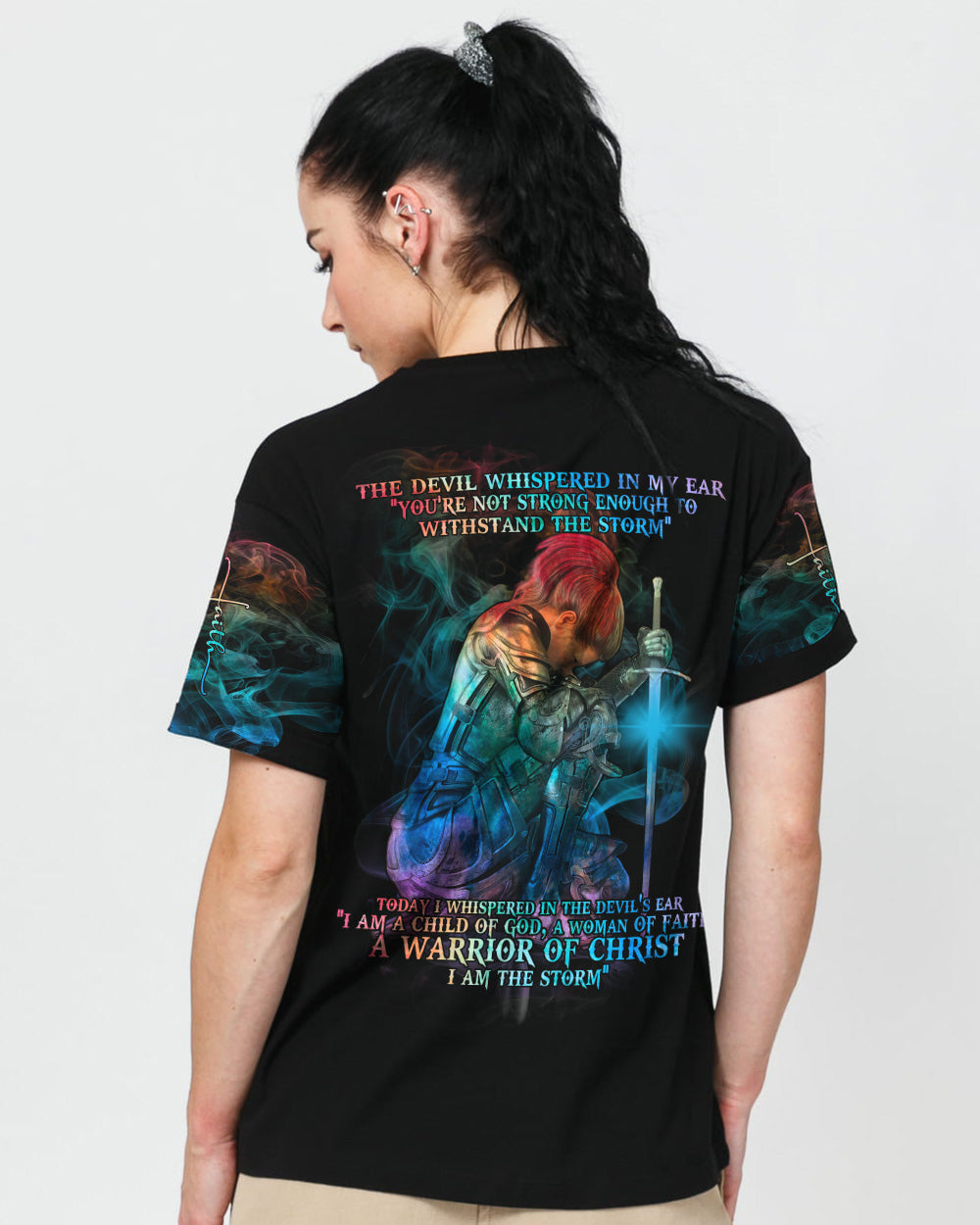A Warrior Of Christ I Am The Storm Cross Light Women's Christian Tshirt
