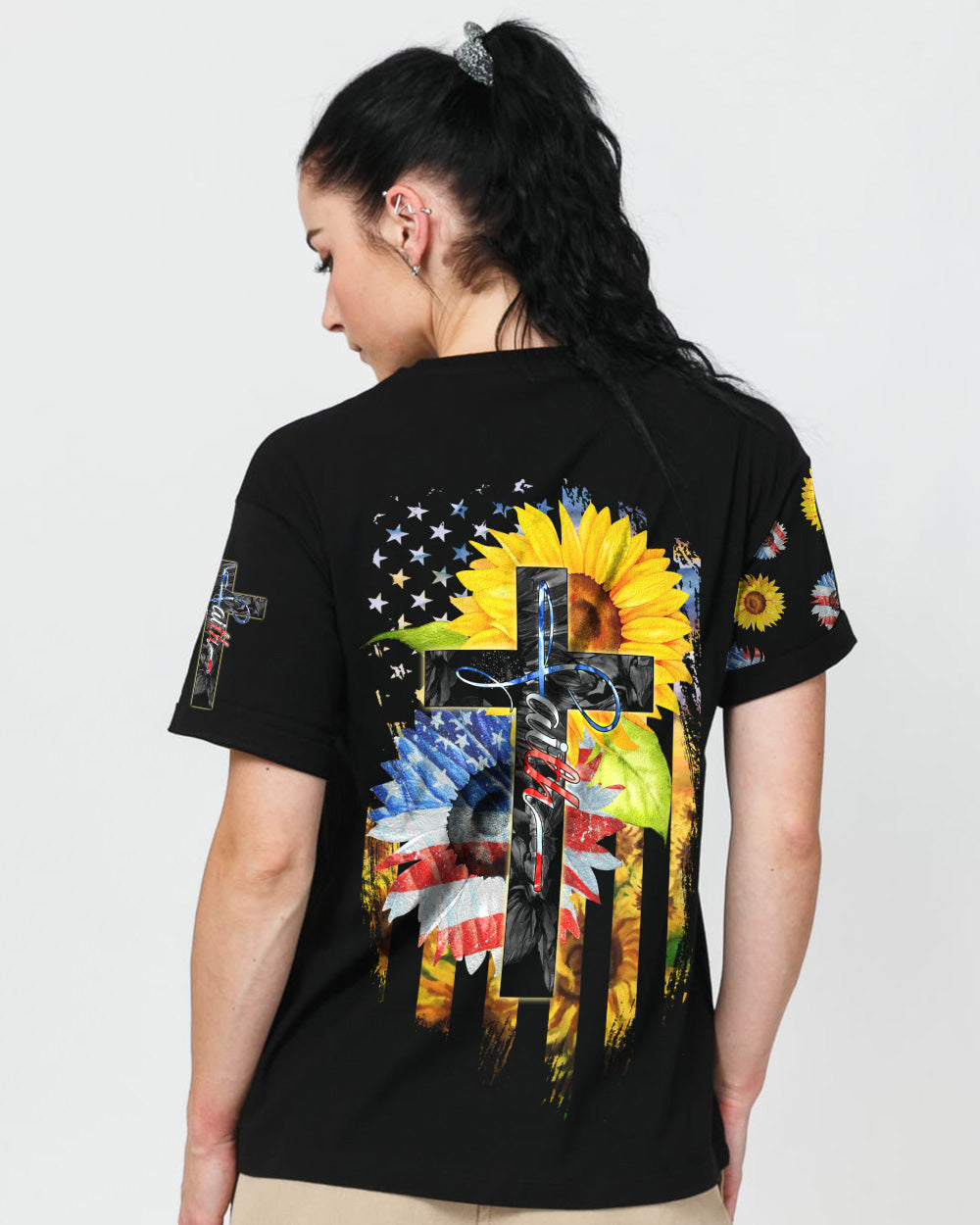 Sunflower America Faith Flag Women's Christian Tshirt