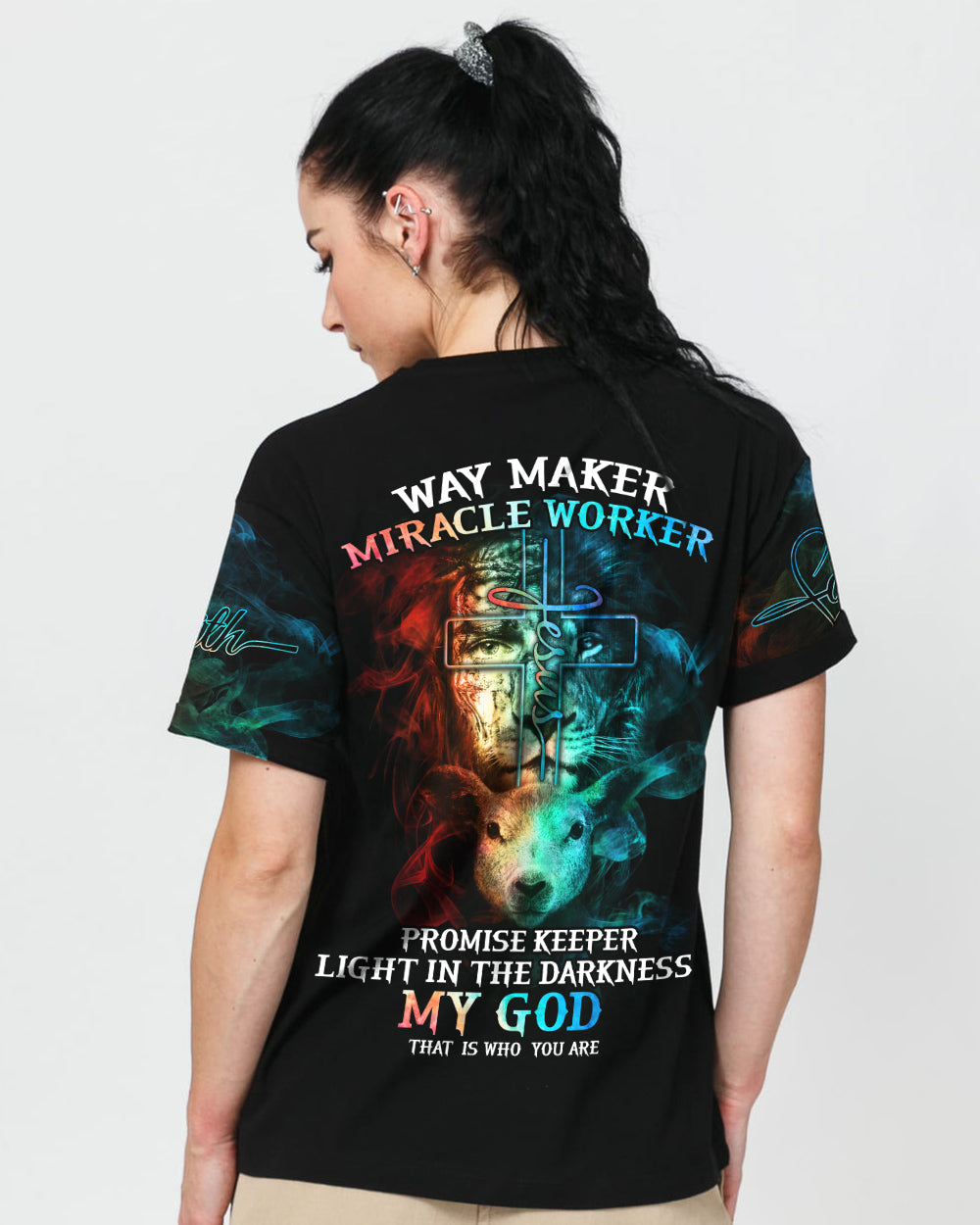 Way Maker Miracle Worker Jesus Lion Lamb Women's Christian Tshirt
