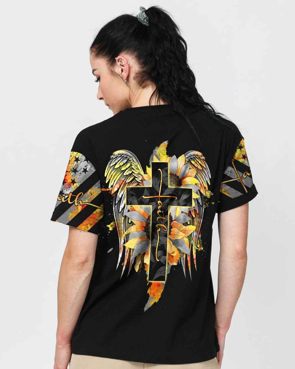 Faith Sunflower Wings Watercolor Women's Christian Tshirt