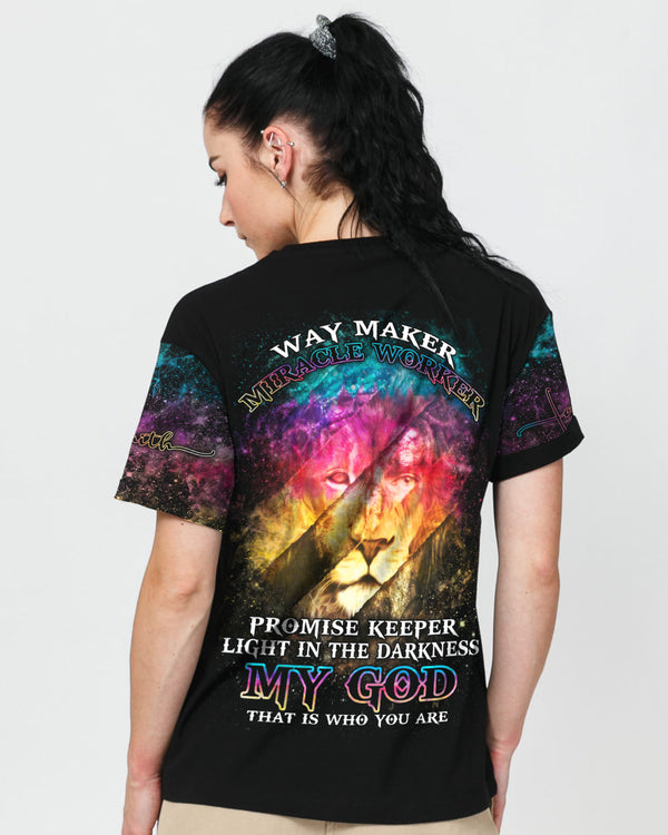 Way Maker Miracle Worker Lion Inside Art Colorful Women's Christian Tshirt