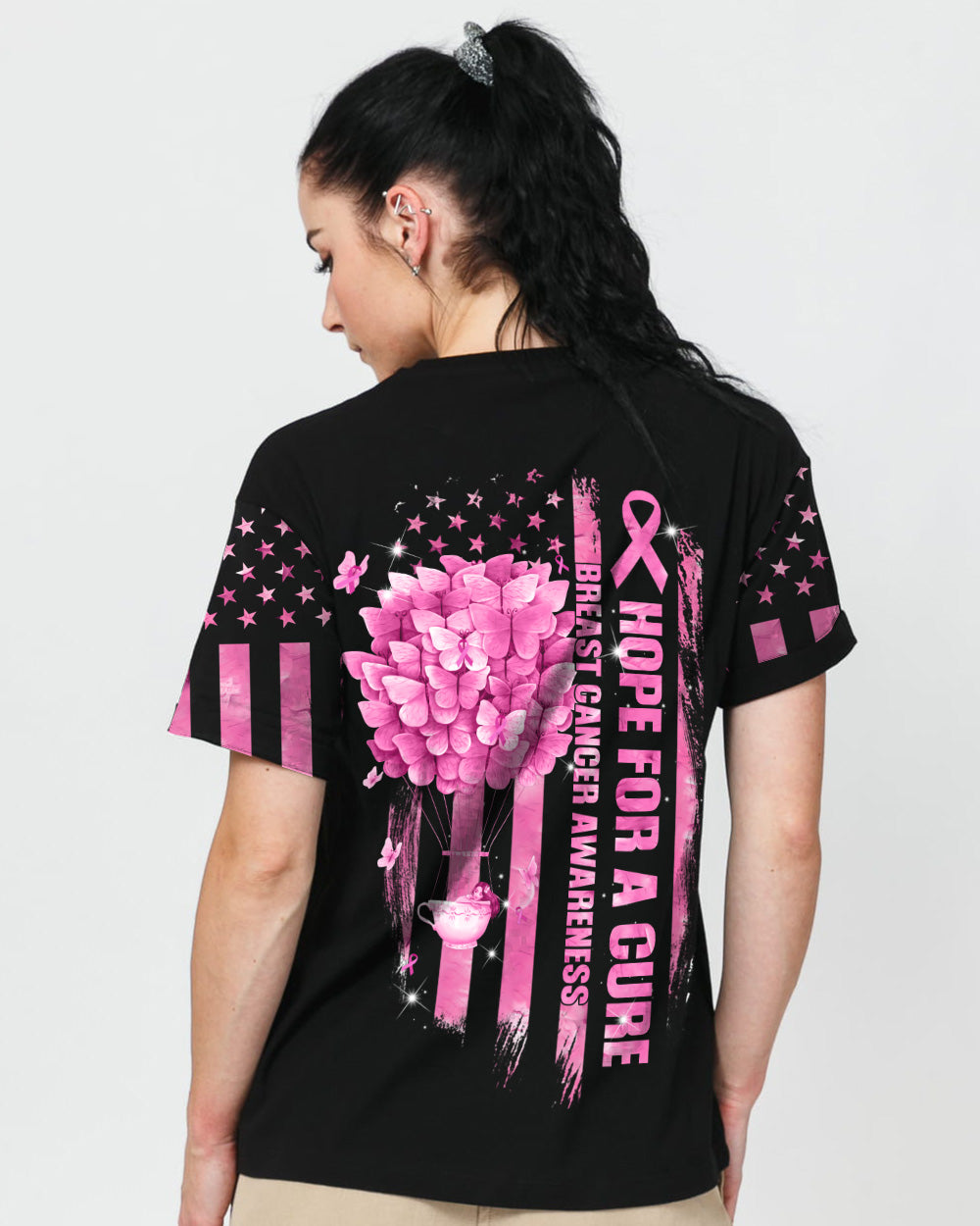 Hope For A Cure Butterfly Air Balloon Women's Breast Cancer Awareness Tshirt
