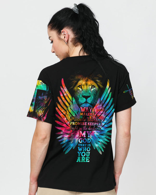 Way Maker Miracle Worker Promise Keeper Life In The Darkness Colorful Lion Wings Women's Christian Tshirt