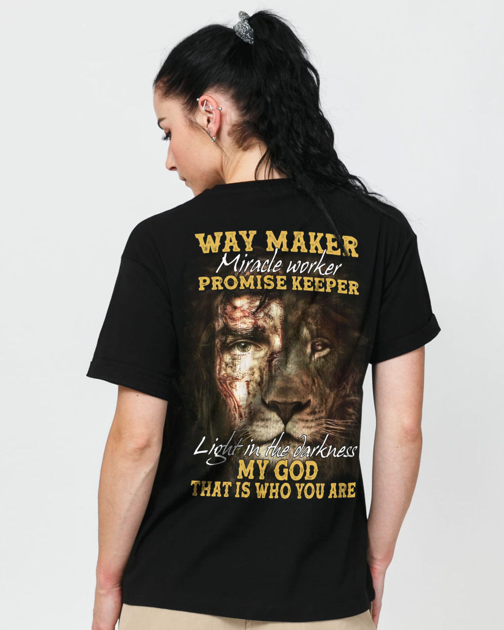 Way Maker Miracle Worker Vintage Lion Jesus Half Face Women's Christian Tshirt