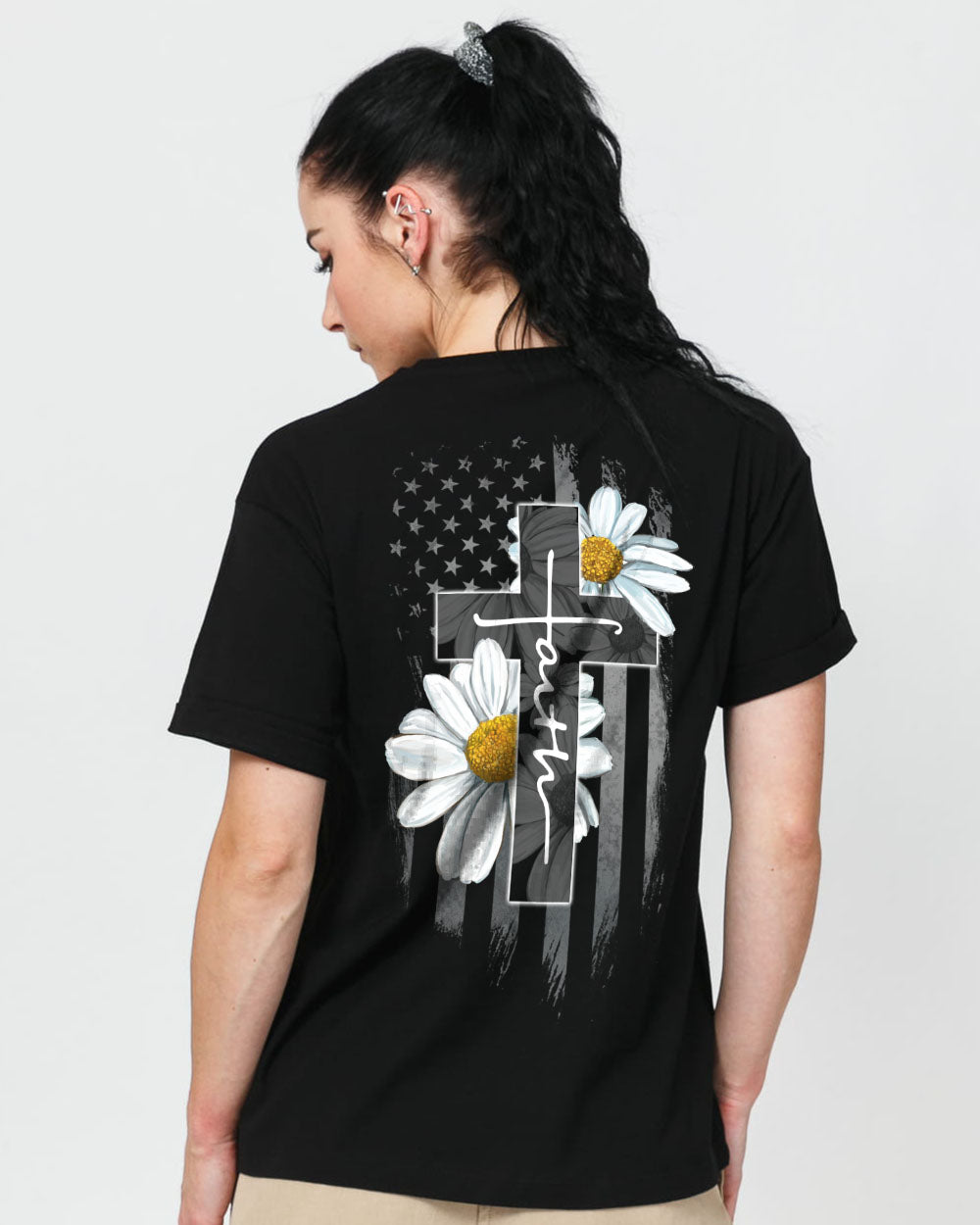 Cross Daisy Choose Kind Flag Women's Christian Tshirt