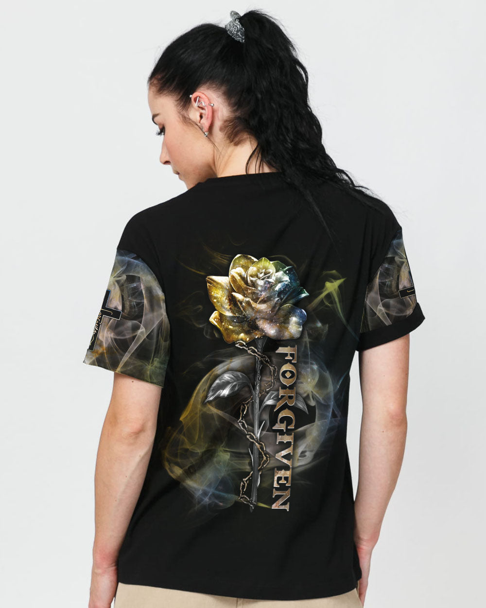 Jesus Rose Forgiven Smoke Women's Christian Tshirt