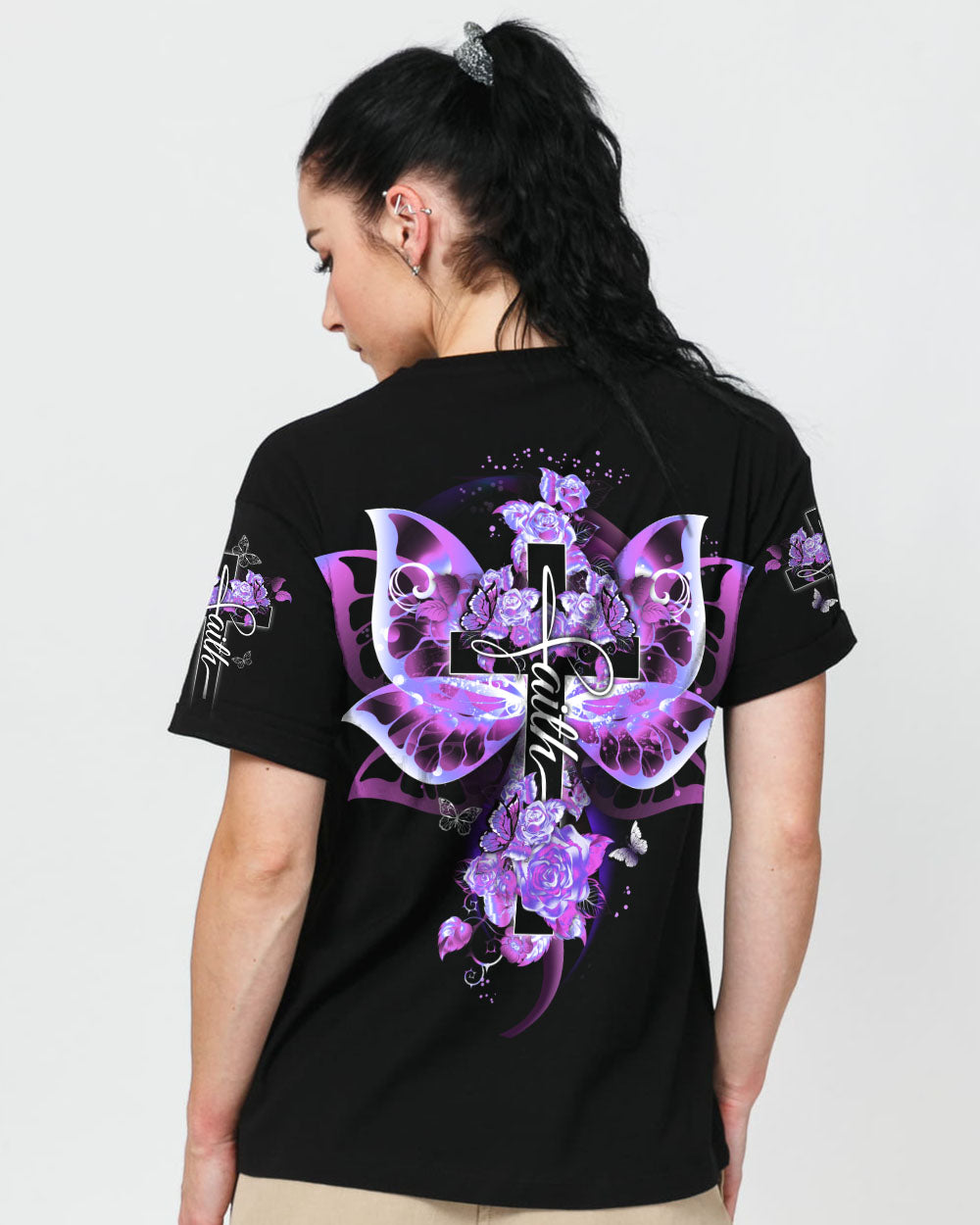 Butterfly Purple Cross Faith Women's Christian Tshirt