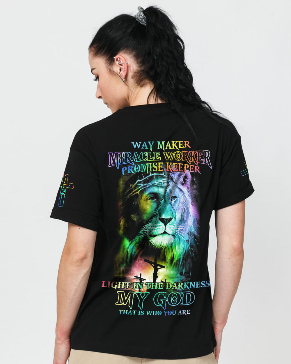 Way Maker Miracle Worker Colorful Lion Jesus Women's Christian Tshirt