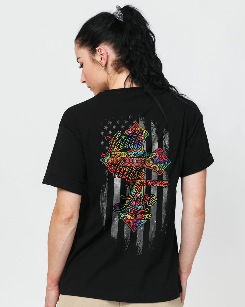 Faith Over Anxiety Hope Over Worry Love Over Fear Women's Christian Tshirt