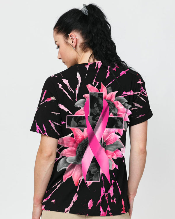 Sunflower Cross Ribbon New Tie Dye Women's Breast Cancer Awareness Tshirt