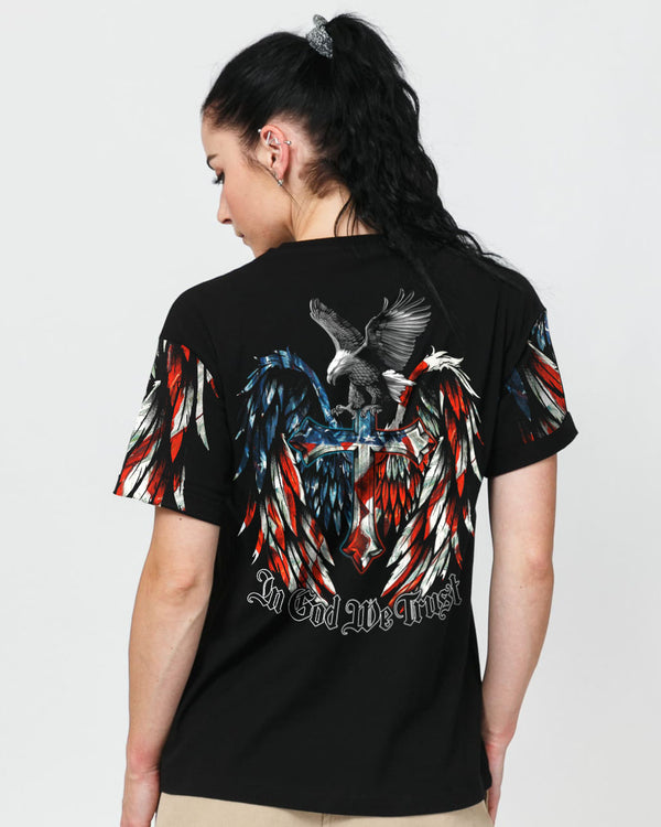 In God We Trust Eagle Wing Painting Flag Women's Christian Tshirt