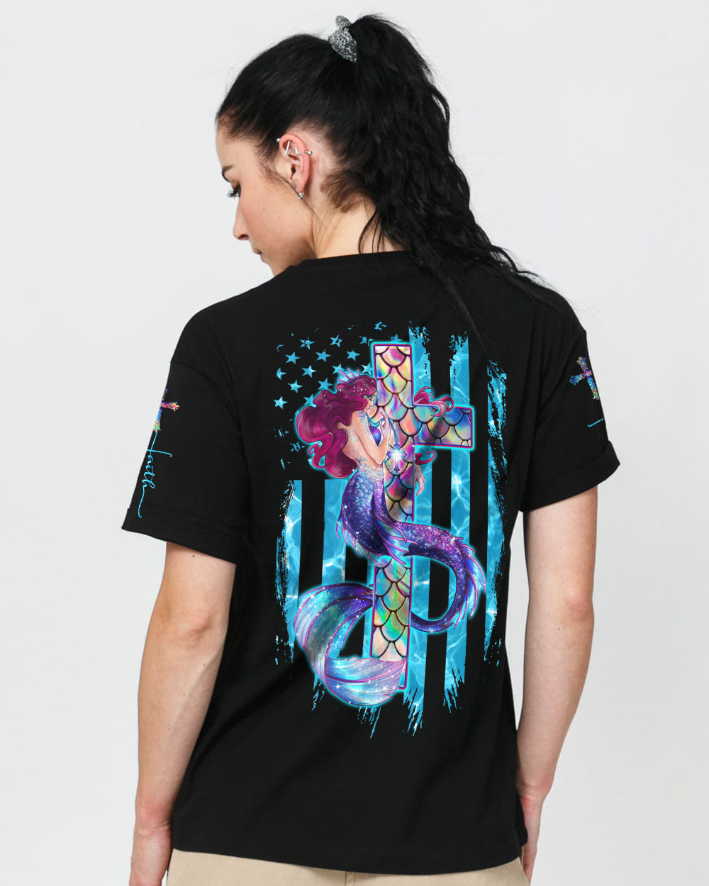 Cross Mermaid Flag Women's Christian Tshirt