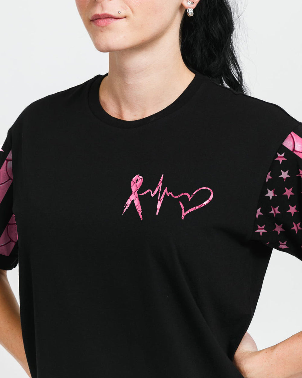 Fight Flag Mermaid Heart Beat Women's Breast Cancer Awareness Tshirt